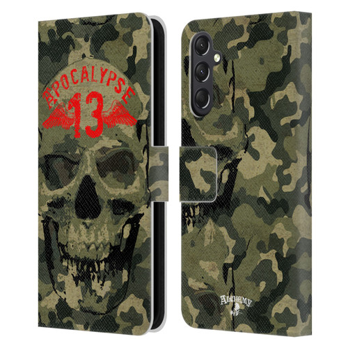 Alchemy Gothic Skull Camo Skull Leather Book Wallet Case Cover For Samsung Galaxy A24 4G / M34 5G