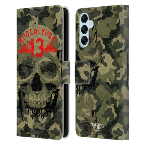 Alchemy Gothic Skull Camo Skull Leather Book Wallet Case Cover For Samsung Galaxy M14 5G
