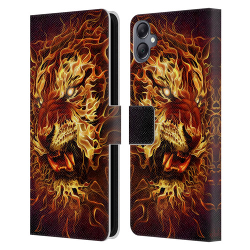 Tom Wood Fire Creatures Tiger Leather Book Wallet Case Cover For Samsung Galaxy A05