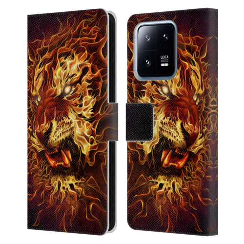 Tom Wood Fire Creatures Tiger Leather Book Wallet Case Cover For Xiaomi 13 Pro 5G