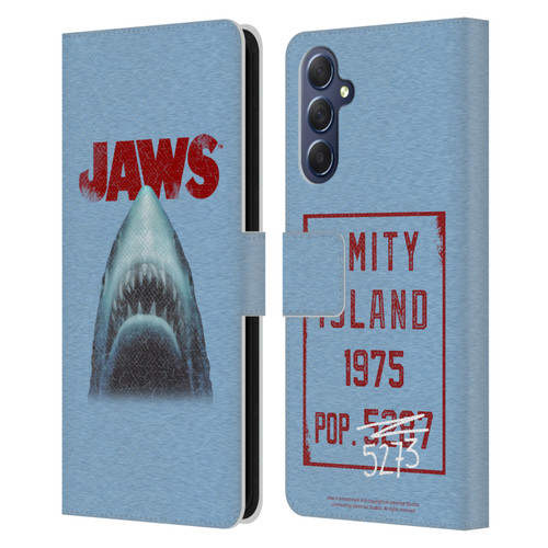 Jaws I Key Art Grunge Leather Book Wallet Case Cover For Samsung Galaxy M54 5G