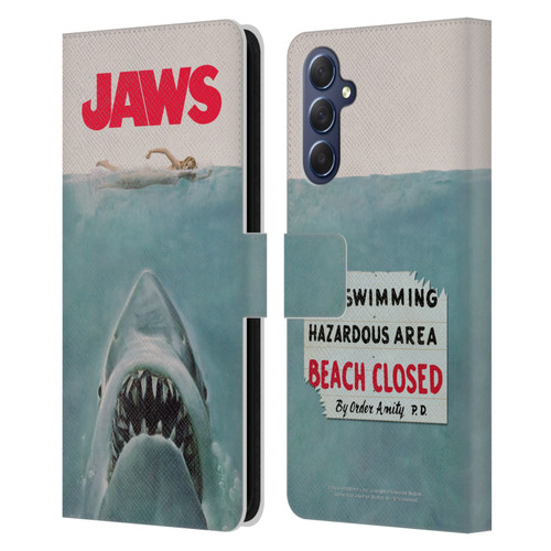 Jaws I Key Art Poster Leather Book Wallet Case Cover For Samsung Galaxy M54 5G