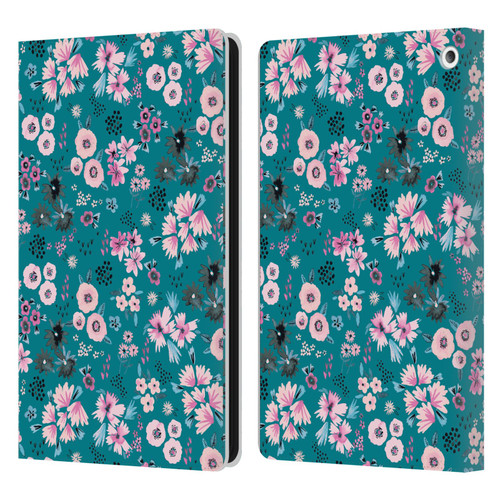Ninola Floral Patterns Little Dark Turquoise Leather Book Wallet Case Cover For Amazon Fire HD 8/Fire HD 8 Plus 2020