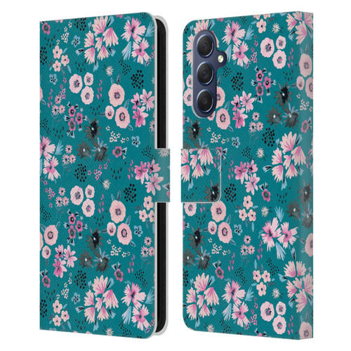 Ninola Floral Patterns Little Dark Turquoise Leather Book Wallet Case Cover For Samsung Galaxy M54 5G