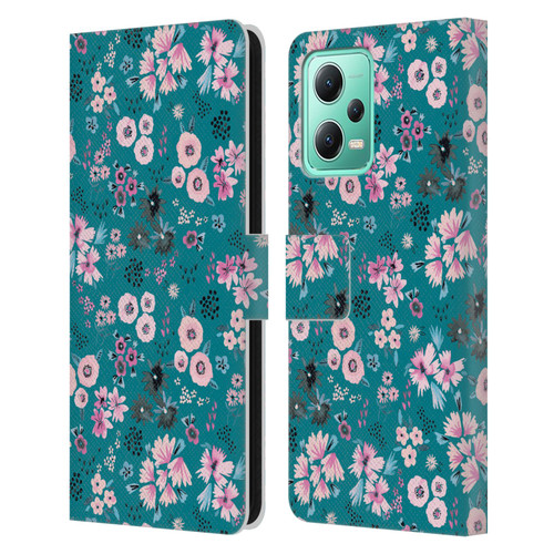 Ninola Floral Patterns Little Dark Turquoise Leather Book Wallet Case Cover For Xiaomi Redmi Note 12 5G
