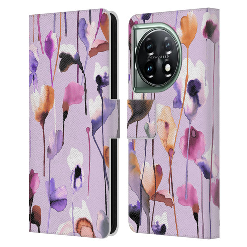 Ninola Lilac Floral Watery Flowers Purple Leather Book Wallet Case Cover For OnePlus 11 5G