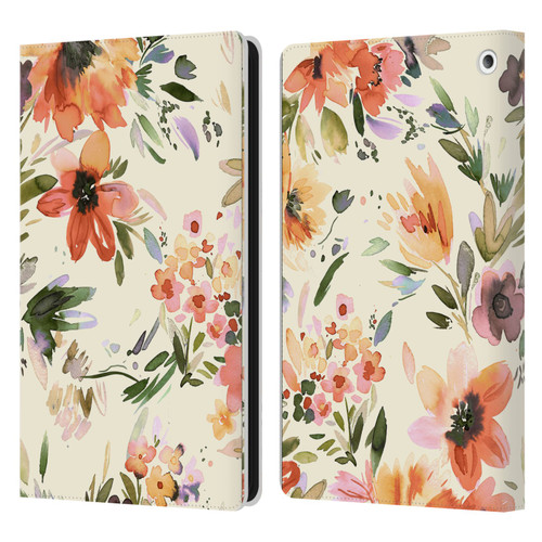 Ninola Spring Floral Painterly Flowers Leather Book Wallet Case Cover For Amazon Fire HD 8/Fire HD 8 Plus 2020