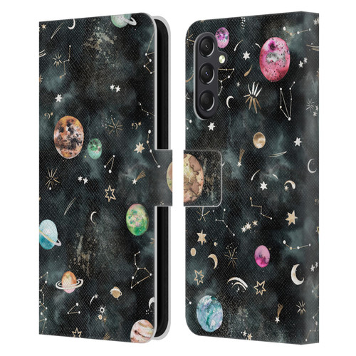 Ninola Watercolor Patterns Space Galaxy Planets Leather Book Wallet Case Cover For Samsung Galaxy A24 4G / M34 5G