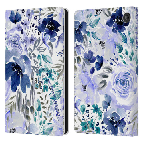 Anis Illustration Bloomers Indigo Leather Book Wallet Case Cover For Amazon Fire 7 2022