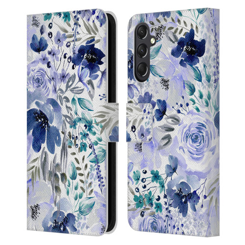 Anis Illustration Bloomers Indigo Leather Book Wallet Case Cover For Samsung Galaxy A24 4G / M34 5G