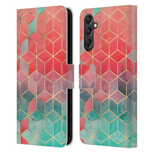 Elisabeth Fredriksson Cubes Collection Rose And Turquoise Leather Book Wallet Case Cover For Samsung Galaxy A24 4G / M34 5G