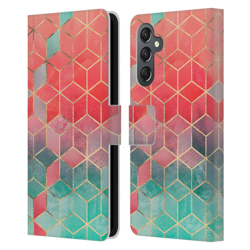 Elisabeth Fredriksson Cubes Collection Rose And Turquoise Leather Book Wallet Case Cover For Samsung Galaxy A25 5G