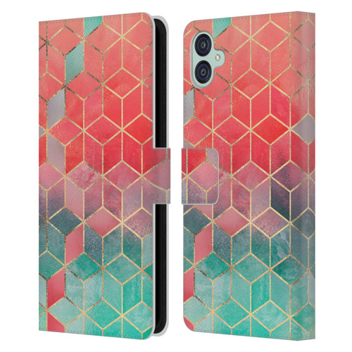 Elisabeth Fredriksson Cubes Collection Rose And Turquoise Leather Book Wallet Case Cover For Samsung Galaxy M04 5G / A04e