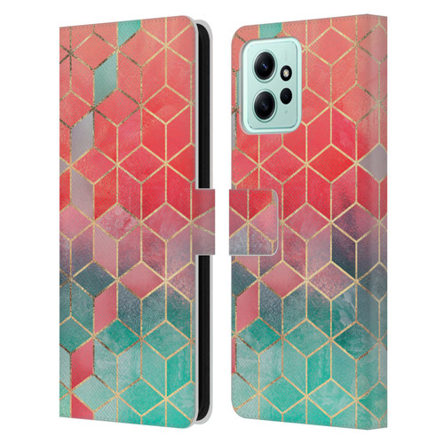 Elisabeth Fredriksson Cubes Collection Rose And Turquoise Leather Book Wallet Case Cover For Xiaomi Redmi 12