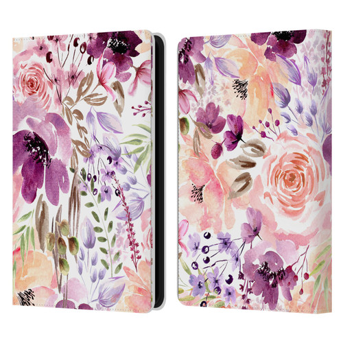 Anis Illustration Flower Pattern 3 Floral Chaos Leather Book Wallet Case Cover For Amazon Kindle Paperwhite 5 (2021)