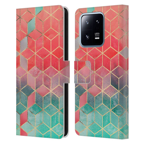 Elisabeth Fredriksson Cubes Collection Rose And Turquoise Leather Book Wallet Case Cover For Xiaomi 13 Pro 5G