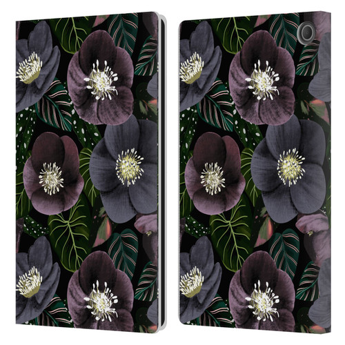 Anis Illustration Graphics Dark Flowers Leather Book Wallet Case Cover For Amazon Fire Max 11 2023