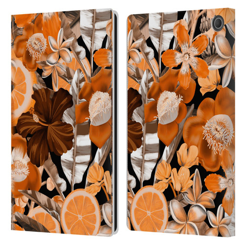 Anis Illustration Graphics Flower & Fruit Orange Leather Book Wallet Case Cover For Amazon Fire Max 11 2023