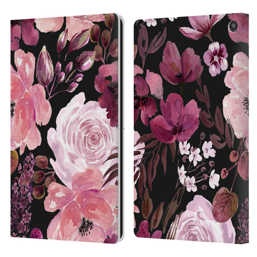 Anis Illustration Graphics Floral Chaos Dark Pink Leather Book Wallet Case Cover For Amazon Fire HD 10 / Plus 2021