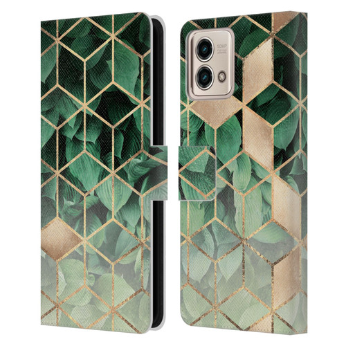 Elisabeth Fredriksson Sparkles Leaves And Cubes Leather Book Wallet Case Cover For Motorola Moto G Stylus 5G 2023