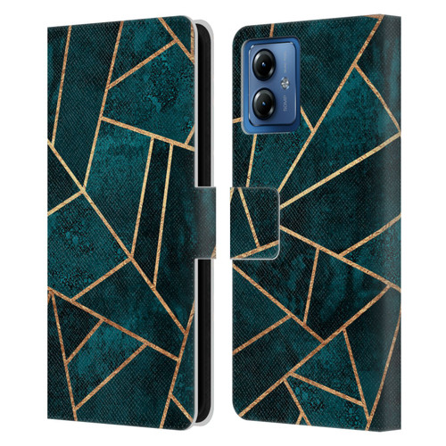 Elisabeth Fredriksson Sparkles Deep Teal Stone Leather Book Wallet Case Cover For Motorola Moto G14