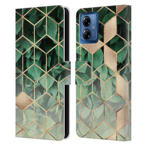 Elisabeth Fredriksson Sparkles Leaves And Cubes Leather Book Wallet Case Cover For Motorola Moto G14