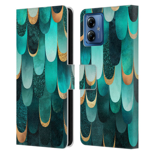 Elisabeth Fredriksson Sparkles Turquoise Leather Book Wallet Case Cover For Motorola Moto G14