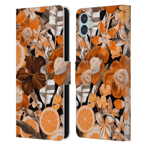 Anis Illustration Graphics Flower & Fruit Orange Leather Book Wallet Case Cover For Samsung Galaxy M04 5G / A04e
