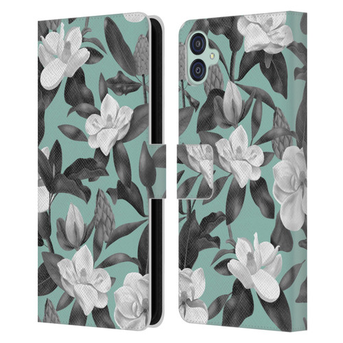 Anis Illustration Magnolias Grey Aqua Leather Book Wallet Case Cover For Samsung Galaxy M04 5G / A04e