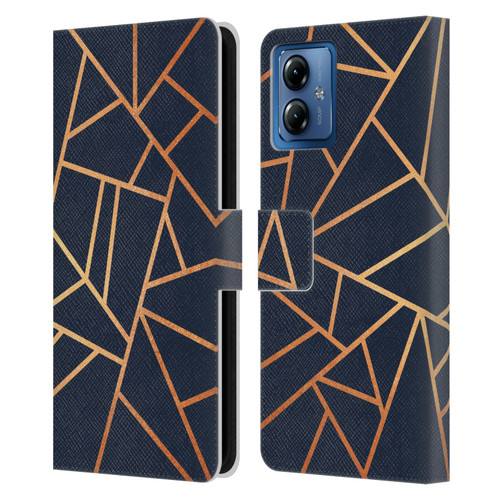 Elisabeth Fredriksson Stone Collection Copper And Midnight Navy Leather Book Wallet Case Cover For Motorola Moto G14