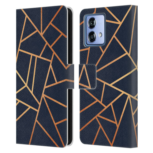 Elisabeth Fredriksson Stone Collection Copper And Midnight Navy Leather Book Wallet Case Cover For Motorola Moto G84 5G