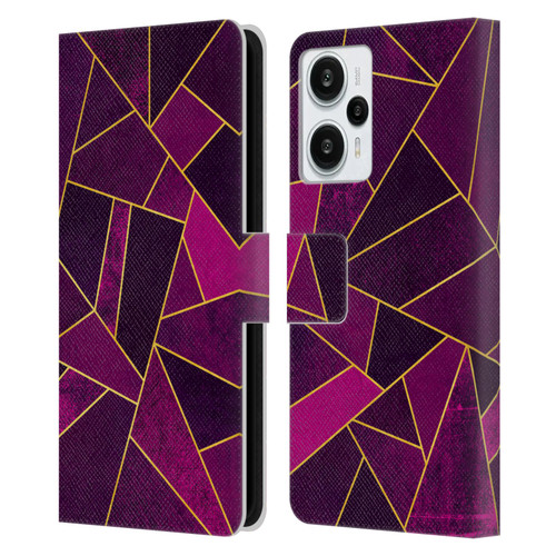 Elisabeth Fredriksson Stone Collection Purple Leather Book Wallet Case Cover For Xiaomi Redmi Note 12T