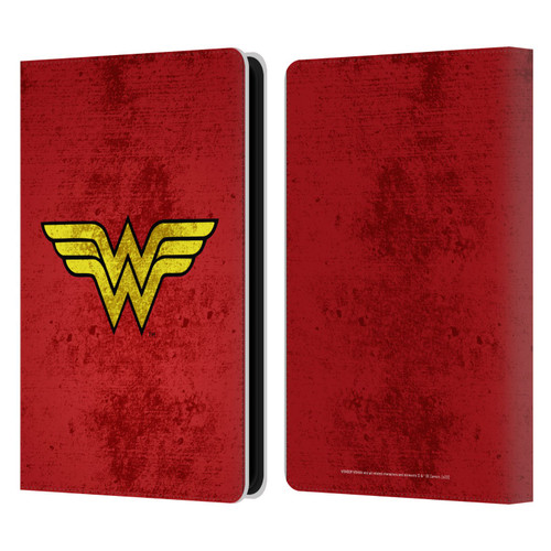 Wonder Woman DC Comics Logos Distressed Leather Book Wallet Case Cover For Amazon Kindle Paperwhite 5 (2021)