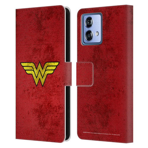 Wonder Woman DC Comics Logos Distressed Leather Book Wallet Case Cover For Motorola Moto G84 5G