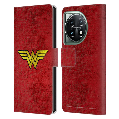 Wonder Woman DC Comics Logos Distressed Leather Book Wallet Case Cover For OnePlus 11 5G