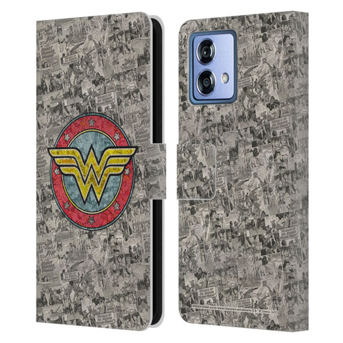 Wonder Woman DC Comics Vintage Art Comics Logo Leather Book Wallet Case Cover For Motorola Moto G84 5G