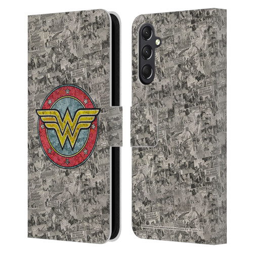 Wonder Woman DC Comics Vintage Art Comics Logo Leather Book Wallet Case Cover For Samsung Galaxy A24 4G / M34 5G