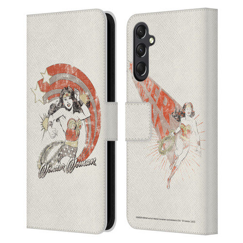 Wonder Woman DC Comics Vintage Art Distressed Leather Book Wallet Case Cover For Samsung Galaxy A24 4G / M34 5G