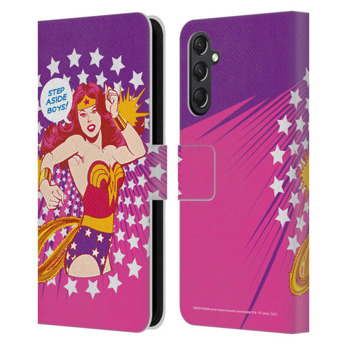 Wonder Woman DC Comics Vintage Art Step Aside Leather Book Wallet Case Cover For Samsung Galaxy A24 4G / M34 5G