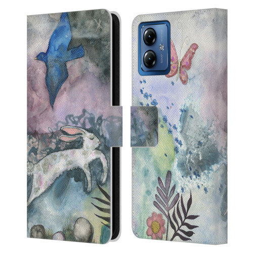 Wyanne Animals Bird and Rabbit Leather Book Wallet Case Cover For Motorola Moto G14