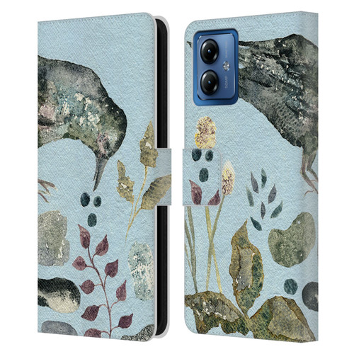 Wyanne Birds Fallen Blueberries Leather Book Wallet Case Cover For Motorola Moto G14