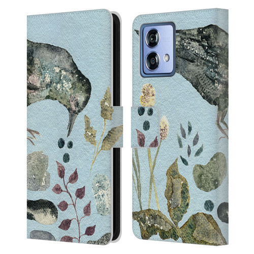 Wyanne Birds Fallen Blueberries Leather Book Wallet Case Cover For Motorola Moto G84 5G