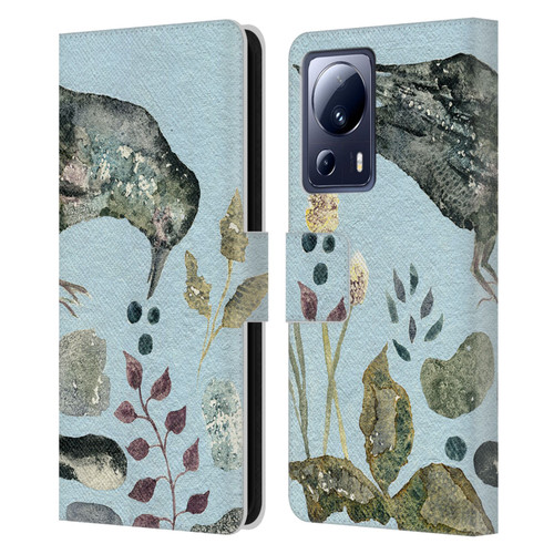 Wyanne Birds Fallen Blueberries Leather Book Wallet Case Cover For Xiaomi 13 Lite 5G