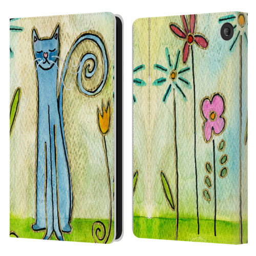 Wyanne Cat Blue Cat In The Flower Garden Leather Book Wallet Case Cover For Amazon Fire 7 2022