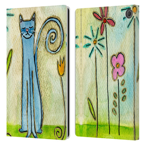 Wyanne Cat Blue Cat In The Flower Garden Leather Book Wallet Case Cover For Amazon Fire Max 11 2023