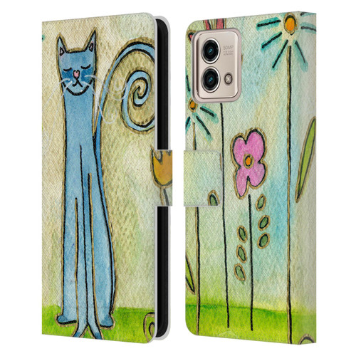 Wyanne Cat Blue Cat In The Flower Garden Leather Book Wallet Case Cover For Motorola Moto G Stylus 5G 2023