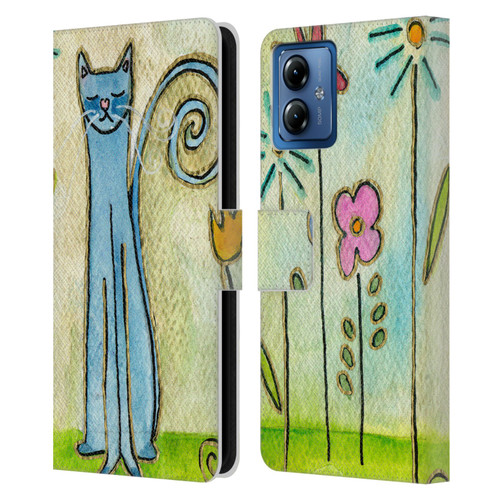 Wyanne Cat Blue Cat In The Flower Garden Leather Book Wallet Case Cover For Motorola Moto G14