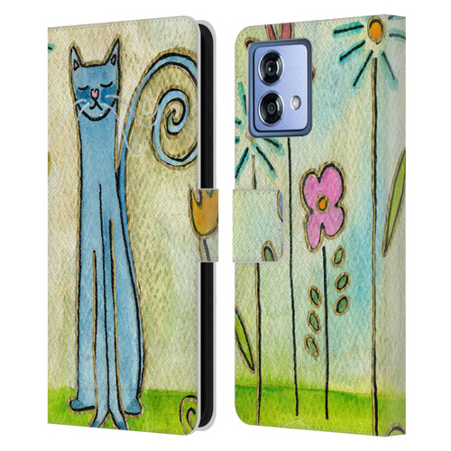 Wyanne Cat Blue Cat In The Flower Garden Leather Book Wallet Case Cover For Motorola Moto G84 5G