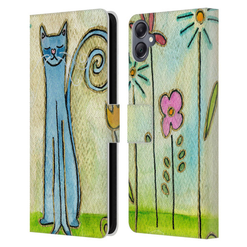 Wyanne Cat Blue Cat In The Flower Garden Leather Book Wallet Case Cover For Samsung Galaxy A05