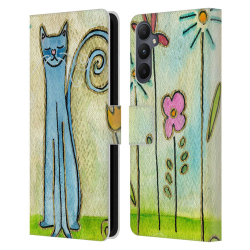 Wyanne Cat Blue Cat In The Flower Garden Leather Book Wallet Case Cover For Samsung Galaxy A05s